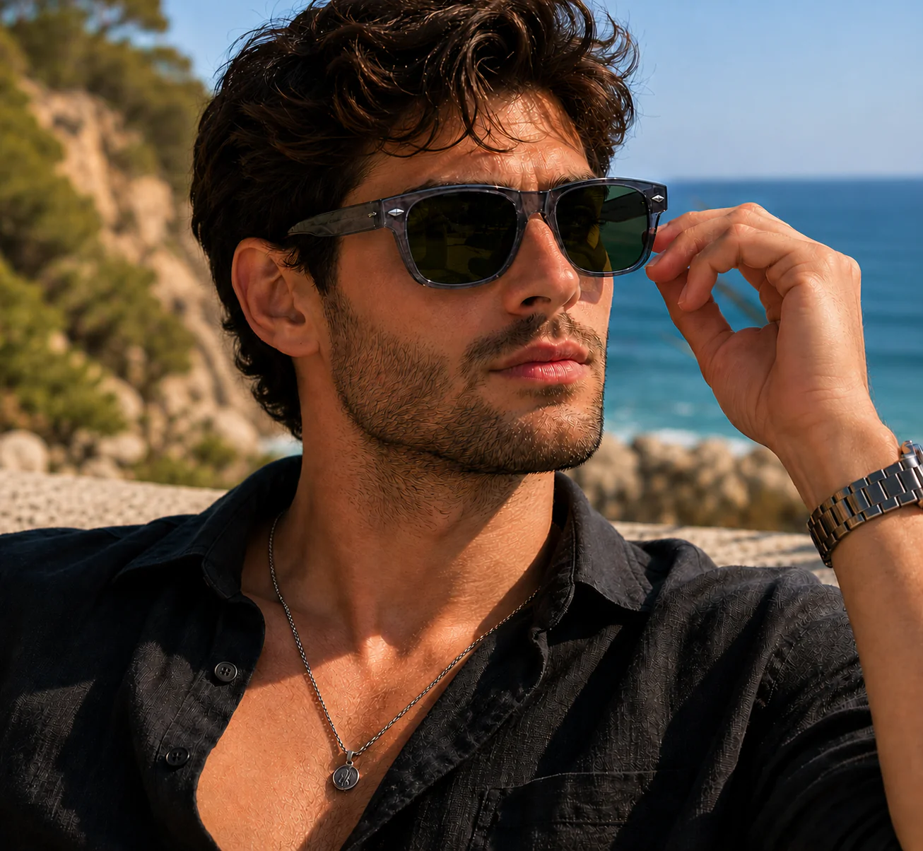 THE Atlas Unisex UV400 HD Glossy Grey With Green Lens Sunglasses - Image 4