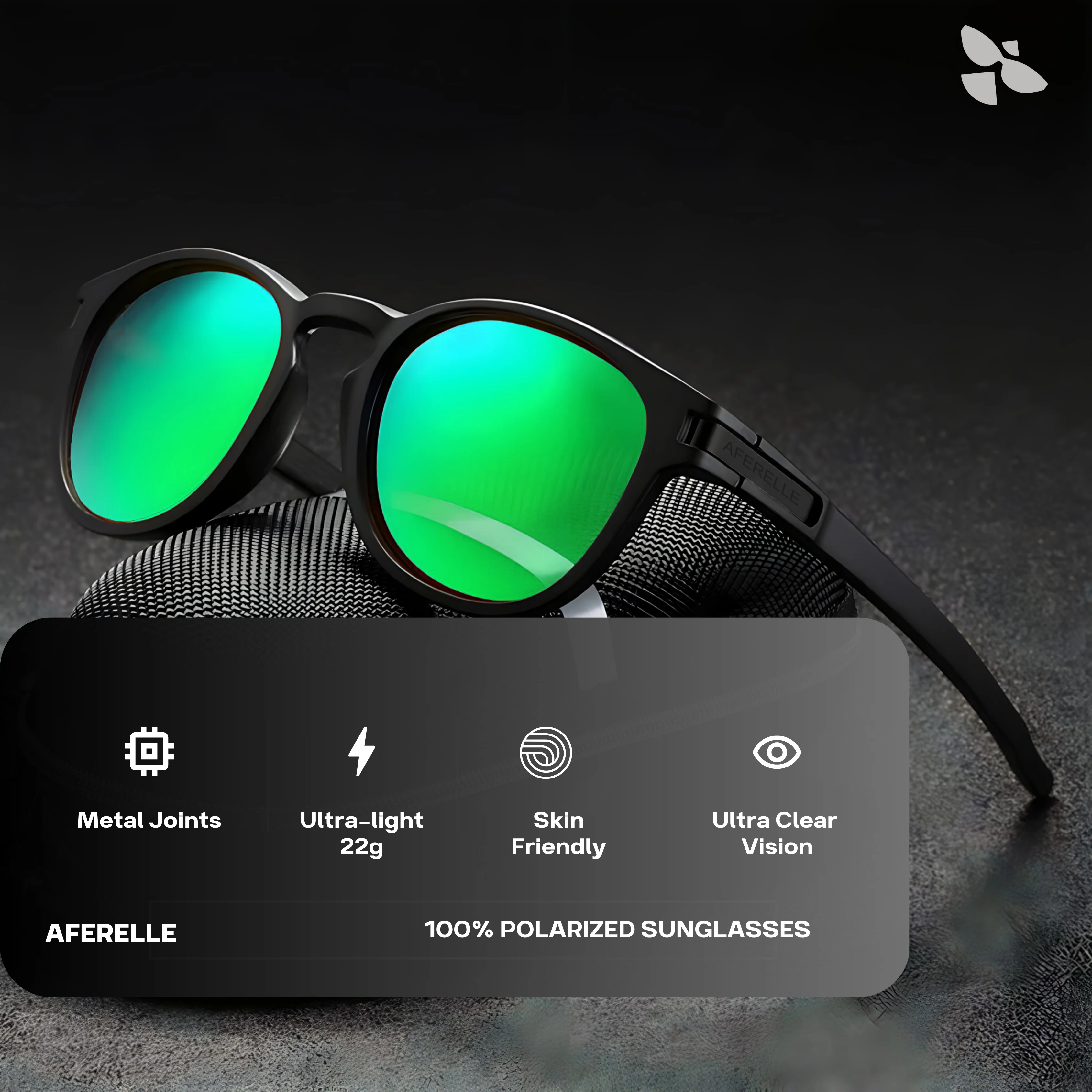 THE BOSS | Round V1 Black Mirror Green UV400 HD Pro Sunglasses