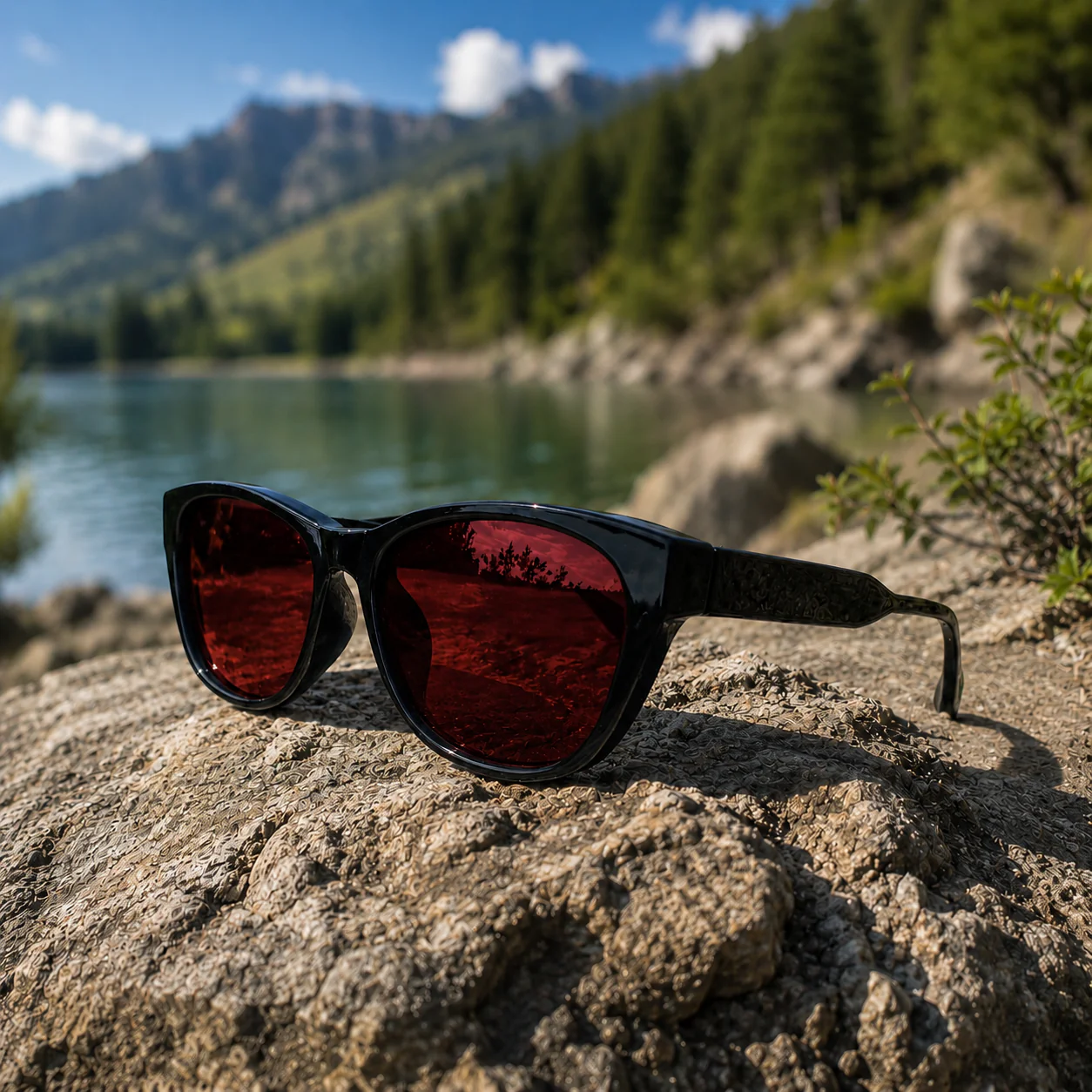 THE ELARA R1 Red Unisex UV400 HD Glossy Black Red Lens Sunglasses