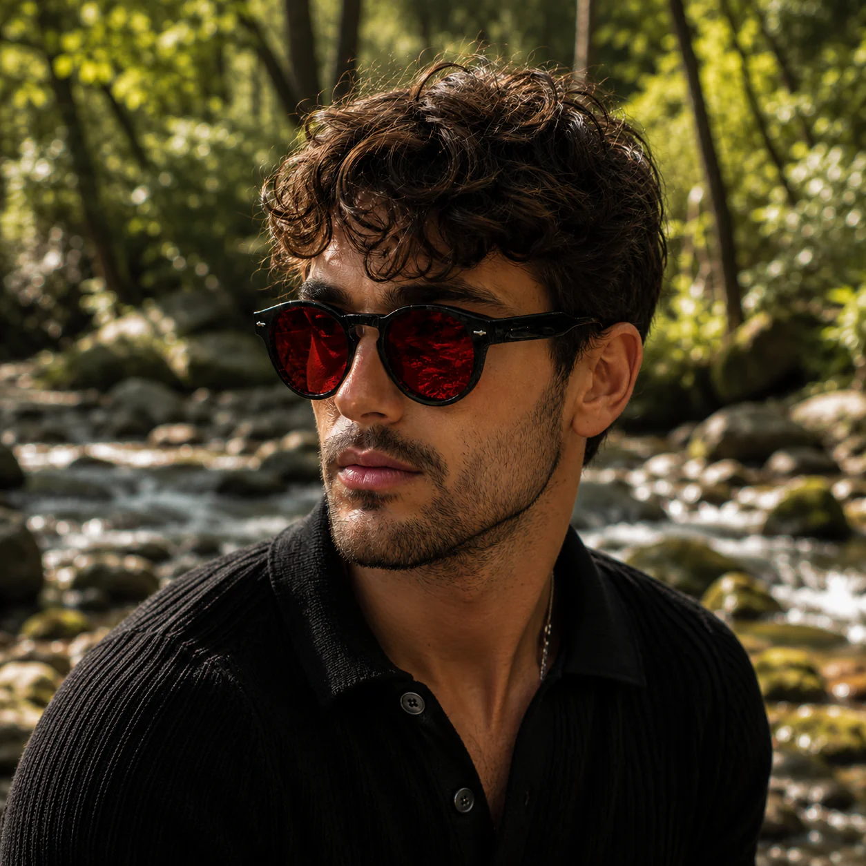 THE Orbit R1 Red Unisex UV400 HD Glossy Black Red Lens Sunglasses - Image 2